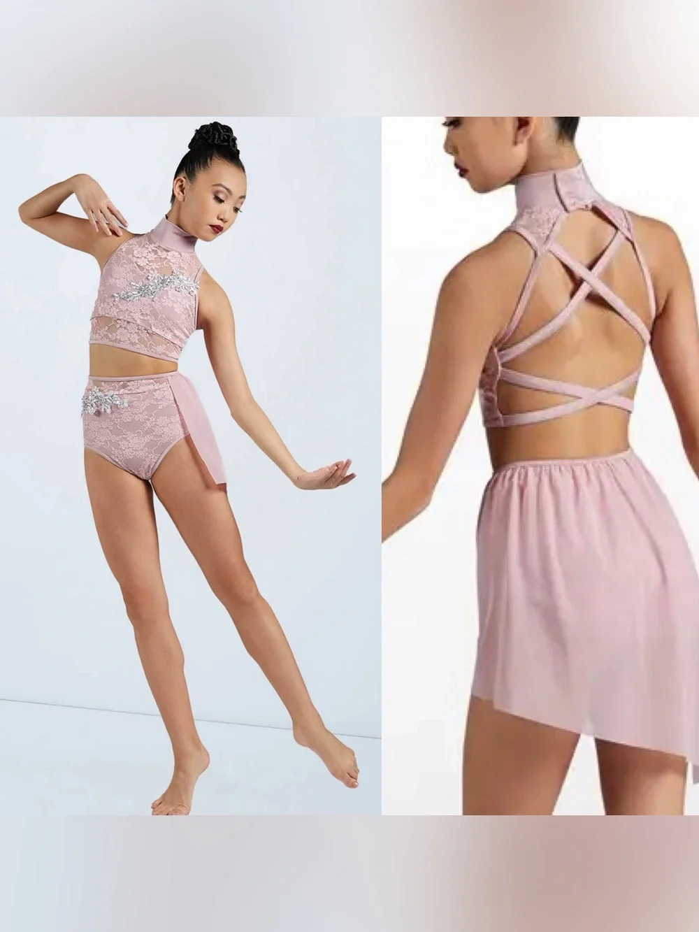Weissman Elite dance costume 2 piece pink lace Turning Page SL11786 SA adult